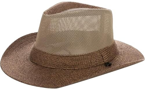 Chapeaux de Paille pour Hommes, Largeur Rond de Panama Western Panama tissé Chapeau de Paille Respirant avec Bracelet Mental Protection du Soleil