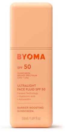 BYOMA SPF 50 Face Fluid (50ml) Ultra-Lightweight Facial Sunscreen for All Skin Tones - Luminous Glow, No White Cast - SPF Moisturiser, Strengthens Skin Barrier
