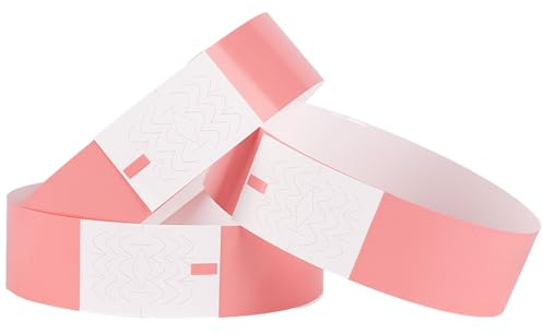 SOFPLATE 300 bracelet Rose pour Événement Bracelet en Papier Imperméable Bracelet D'Identification Adhésif de Couleur Fluo Bracelet Réglable et Léger pour Fête Événement Concert Bracelet en Vrac de 10