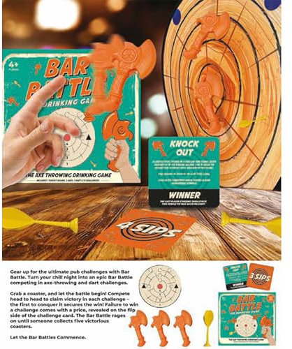 Gift Republic Bar Battles – The Ultimate Axe-Throwing Drinking Game | Fun Party Game with Target Board, Axes, Dart & Challenge Coasters | Perfect for Adults & Game Nights
