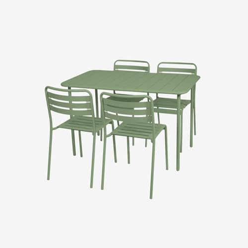 sweeek - Gartentisch + 4 Stühle aus Stahl, 120 x 70 x H 72,5 cm - Amelia