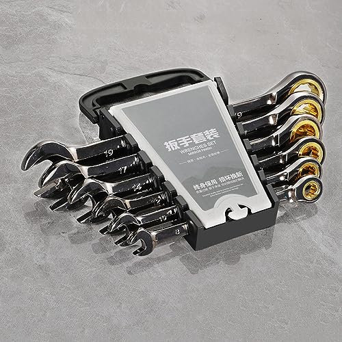 Flexible Ratcheting Combination Wrench Set Ratchet Spanner Metric Hand Tool Sets Car Repair Tools with Carrying Clip,gray,10pcs