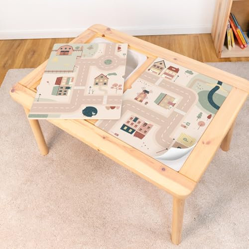 LIMMALAND Klebefolie passend für IKEA FLISAT Kindertisch – Möbelfolie mit Straßenmotiven für Kinder – Selbstklebend und blasenfrei – Sticker Klebe Straße - Folie für kreative Spielwelten (SMÅDORP)