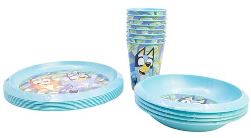 Set de fiesta de 8 platos, 4 cuencos y 8 vasos de plástico de Bluey