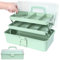 SDLDEER Storage Box with Compartments, 3 Layer With 2 Trays Craft Organiser Storage Box With Lid And Handle, Plastic Tool Boxs Medicine/Sewing Hair Accessories Organiser (Green)