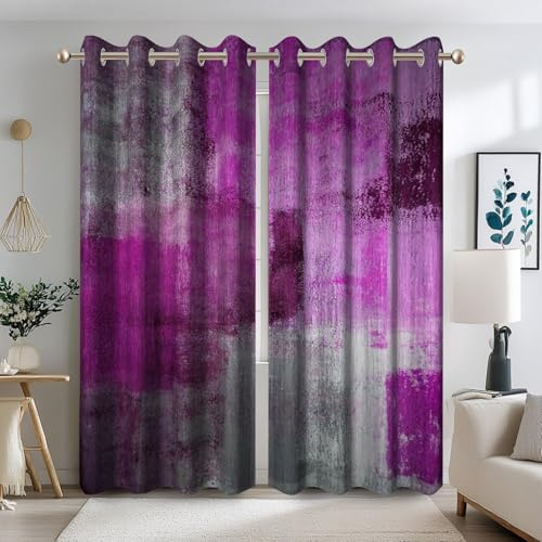 Ttincceer 117x138cm Grau Lila Blackout Vorhänge für Schlafzimmer Abstrakt Retro Gemischte Farbe Fenster-Vorhänge Klassisch Land Bauernhaus Stilvoll Fenster-Behandlung Thermisch Isoliert 2 Panels