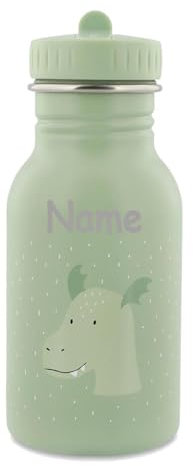 Edelstahl Trinkflasche für Kinder mit Namen graviert von Trixie ultraleicht auslaufsicher Trinkschnabel für Kinder ab 3 Jahren (Drache, 350 ml)