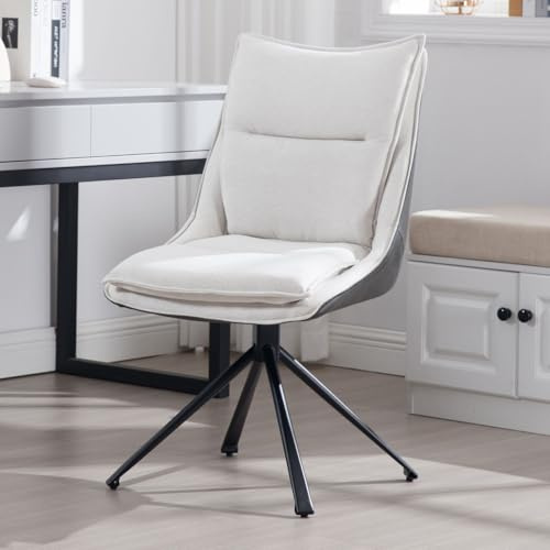Ya-Home Chaise Bureau Moderne en Cuir PU et Lin Chaise d'Ordinateur, Rotation à 360°, Fauteuil de Bureau Confortable, Beige