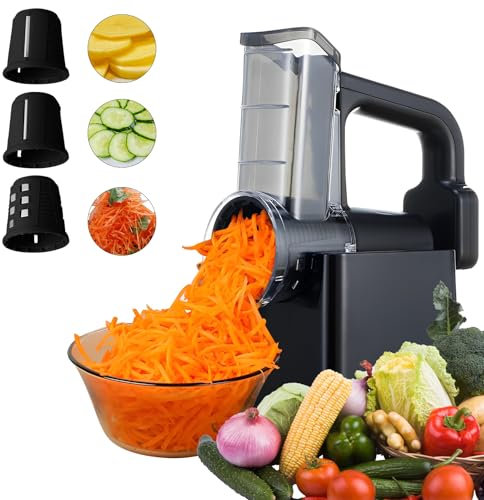 Râpe a Légumes Électrique,Rape Carotte Electrique,Machine à Salade Electrique,Coupe-Fruits, pour Fromage,Pommes de Terre, Concombres, Mit Mehreren Auswechselbaren Klingen,acero Inoxidable