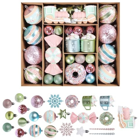 70 Stück Weihnachtsbaumschmuck-Set, Weihnachtskugeln Dessert-Thema, Bunte Christbaumkugeln Anhänger, Cupcake-Donut-Bonbon-Ornamente, Weihnachtsbaumdekoration