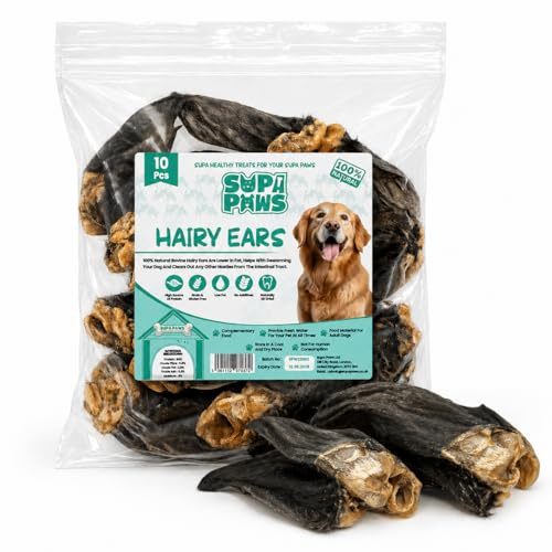 10 Pieces 100% Air Dried Large Hairy Cow Ears for Dog 100% Natural Beef Pet Treats, Long Lasting Dog Treats, Hypoallergenic & Low Fat Meat Dog Chews Dental Treats Grain & Gluten Free Beef Ears 10 Pack