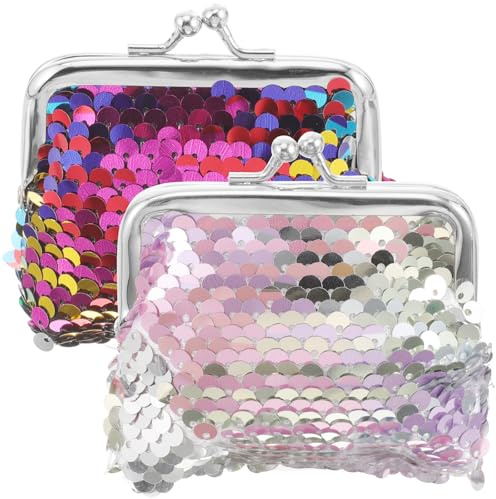 OSALADI Lot de 2 Porte-Monnaie à Paillettes avec Fermoir à Kiss Lock pour Femme et Fille, Tissu Non Tissé et Métal, Petit et Mignon, Fermeture Sécurisée