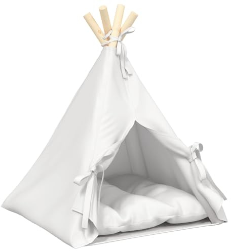 vidaXL Haustier-Tipi mit Kissen Weiß 40 x 40 x 50 cm Polyester
