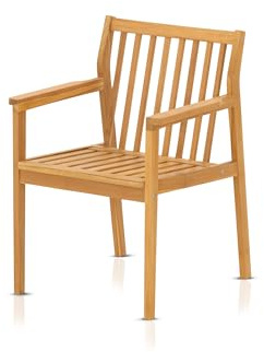 KHG Gartensessel aus Teak-Massivholz, Gartenstuhl mit Armlehnen Outdoor für Garten, Balkon & Terrasse, wetterfest 160 kg belastbar, 60x86x64 cm