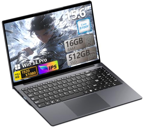 PC Portatile 15.6 Pollici, Win 11 Notebook Core I3-8100Y CPU, Notebook 16GB RAM 512GB SSD, Laptop 1080P IPS FHD Schermo, Portatile con Type-C+TF Card Slot+Mini HDMI+USB3.0+Mini-HDMI+BT5+Webcam+WIFI5