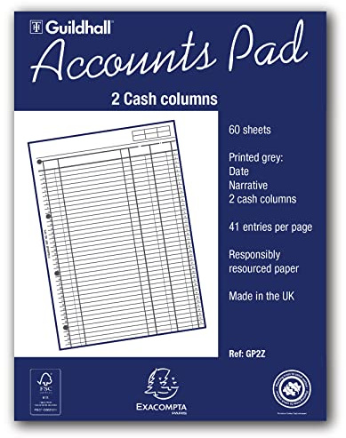 Exacompta 'Guildhall' Accounts Pad, A4, 60 sheets, 2 Cash Columns, White
