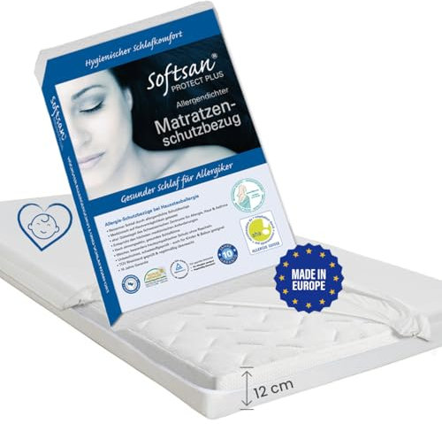 Softsan Protect Plus Matratzenbezug milbendicht für Kindermatratzen, Encasing 70x140 cm, 12 cm hoch, Milbenschutz für Hausstauballergiker, Verschiedene Größen