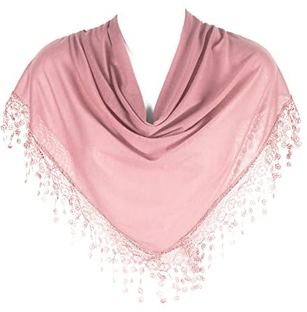 Hat To Socks Foulard Triangolare con Frange in Pizzo a Fuselli da Donna (Rosa pallido)