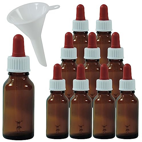 Viva-Haushaltswaren Gabriele Hesse e.K. 10 Pipettenflaschen/Apothekerflaschen in Braunglas 20 ml inkl. Pipetten (rot-weiß)