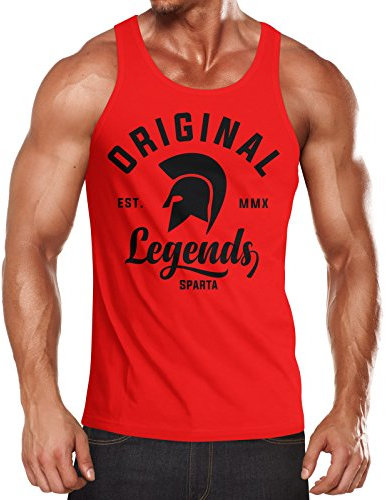 Neverless Gladiator Sparta Fighter Original Legends Streetwear Herren Tanktop Slim Fit rot-schwarz L