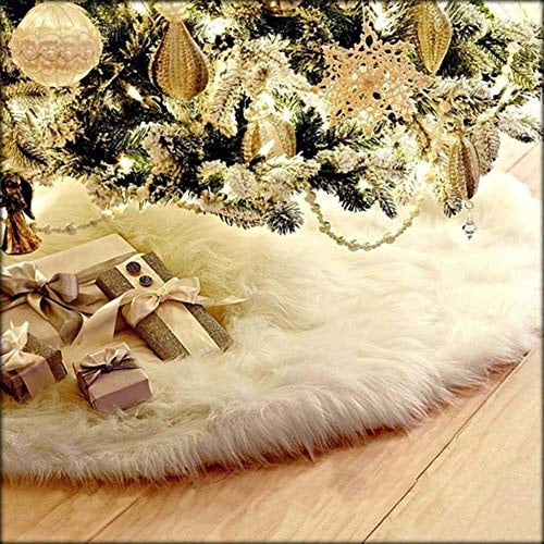 Aogu - Copri-base per albero di Natale in pelliccia sintetica, 121,9 cm, colore: Bianco