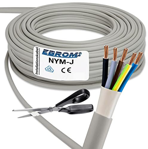 EBROM NYM-J 5x25 mm² - Mantelleitung - Installationskabel - Feuchtraumkabel - grau - Auswahl in 1 Meter Schritten - Meterware auf den Meter genau - Ihre Auswahl: NYM-J 5x25 mm2, 6 Meter