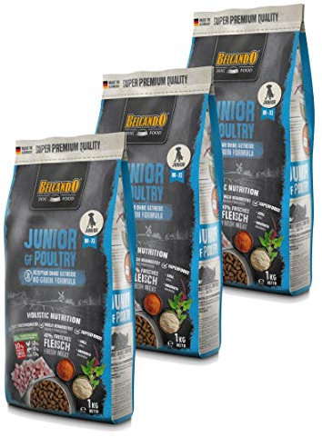 Belcando Hunde Trockenfutter - Junior Getreidefrei mit Geflügel - Set 3X 1kg Hundefutter für Junge Hunde - leichtverdaulich und Premiumqualität