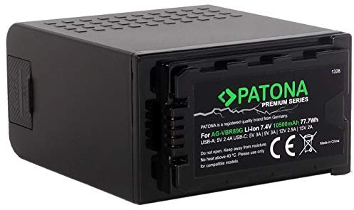 PATONA Premium AG-VBR89 AG-VBR89GC Akku (LG-Cells 10500mAh) - USB Ausgang (Powerbank) USB-C Eingang - Kompatibel mit Panasonic AG-DVX200 AG-UX90 AJ-PX270 AJ-PG50 AU-EVA1 HC-X2 HC-X20 Lumix DC-BS1H