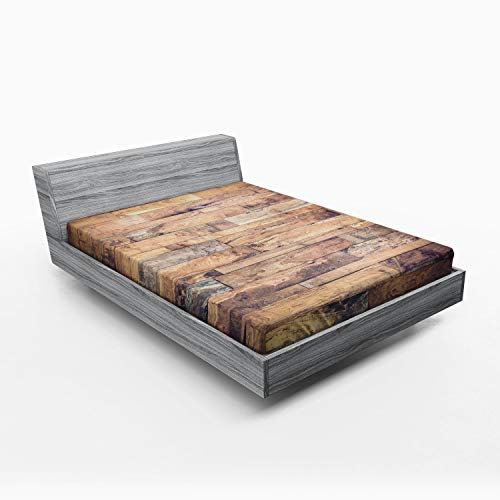ABAKUHAUS rustikales Holz Spannbetttuch, Erdige tonte Planks, Soft Dekorativer Stoff Bettwäsche Rund-um Elastischer Gummizug, 180 x 200 cm, Hellgrau Umbrabraun