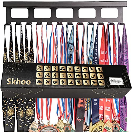 Premium Trophäen-Medaillenhalter mit Ablage, Medaillen- und Trophäenregal mit 12 Haken, Medaillenband mit 12 Linienrahmen, Medaillenhalter, Medaillenhalter, für Sportler Geschenke