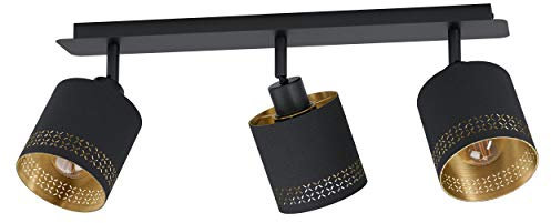 EGLO Deckenlampe Esteperra, 3 flammige Deckenleuchte Vintage, Retro, Deckenstrahler aus Stahl und Textil, Wohnzimmerlampe in Schwarz, Gold, Küchenlampe, Spots mit E27 Fassung