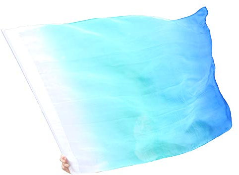 Winged Sirenny Seiden-Poi-Flagge mit Wirbeln zum Drehen, Handbemalt Seiden-Tanz-Flagge für Spirituellen Tanz, Anbetung, Aufführungen & Mentale Heilung, 103 x 88 cm (Weiß-Pfau-Türkis-Blau)