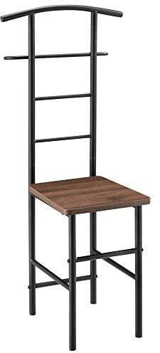 [en.casa] Herrendiener Anaheim Stummer Diener mit Kleiderbügel und Hosenhalter Stuhl Kleiderständer mit Sitzfläche 107 x 45 x 45 cm Metallgestell Walnuss-Optik
