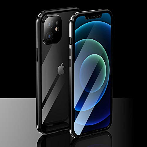CeeDoo iPhone 12 Mini Hülle Magnetische Adsorption Handyhülle für iPhone 12mini Transparent Gehärtetes Glas 360 Grad Schutzhülle Mit Kameraschutz - Schwarz