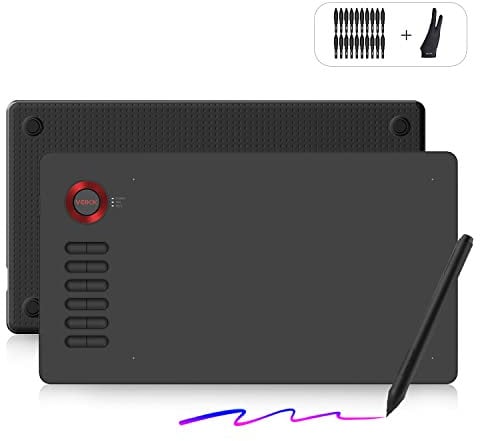 VEIKK A15 Graphic Tablet 10 x 6 Inch Drawing Tablet with 8192 Levels Battery-Free Pen and 12 Hot Keys, Support for Win/Mac/Linux/Android OS, Drawing Tablet for Painting and Online Teaching (Red)