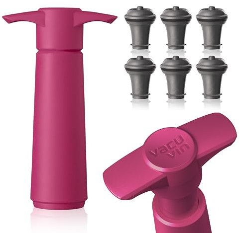 Vacu Vin Original Weinpumpe - 6 Vakuum-Weinstopfen - Wine Saver - Pink