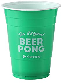 Komonee Beer Pong 16oz 500ml Wide Rimmed American Green Party Cups 24pcs USA Adult Drinking Game Re-usable Novelty Plastic Drink Strong Glass