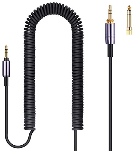 FAAEAL ATH-M50xBT Coiled Audio Cable Aux Cord Compatible with Audio Technica ATH-M50xBT2 SR50BTBK S700BT Wireless Headphones,3.5mm(1/8) Extension Wire with 6.35mm(1/4) Adapter 14ft