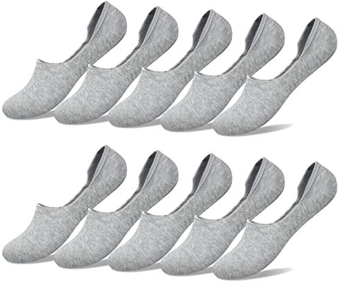 YouShow 10 Paar Baumwolle Sneaker Socken Herren Damen Silikon Ballerina Grau 43-46