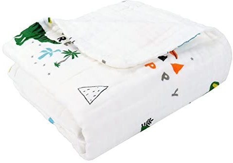 Hivia Musselin Babydecke 6 Lagig Kuscheldecke Baby Baumwolle Musselin Decke Kinder Wickeldecke Weiche Badetuch,Kinderdecke Decke für Neugeborene Mädchen Junge 110 x 110 cm (Dinosaurier)
