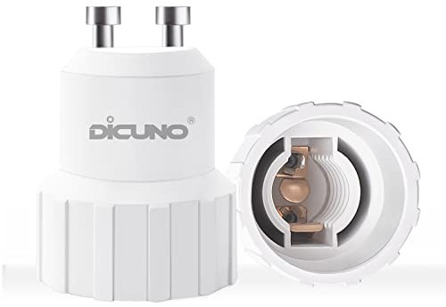 DiCUNO GU10 auf E14 Lampensockel Adapter, Konverter von GU10 bis E14 für LED Lampe, Glühnbirne, Halogen, CFL-Lampe, max. 60W, 250V, hitzebeständig bis 125°C, 2er Pack