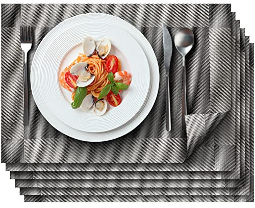 Loco Bird Platzsets 6er Set silber - 44x30cm - Tischsets Abwaschbar aus PVC - Hitzebeständige Tischunterlage - Platzdeckchen - Tischmatte