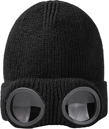 JUQLQUJ Beanie mit Brille für Herren und Damen – Unisex, einfarbig, Totenkopf-Strickmütze, schwarz, Einheitsgröße