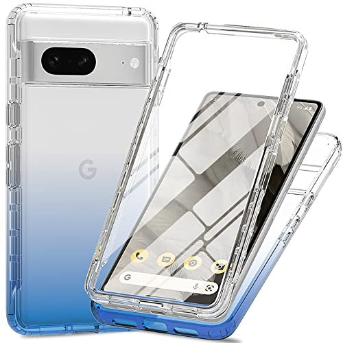 XINYEXIN für Google Pixel 7 Hülle 360 Grad Stoßfest, Eingebauter Displayschutz Handyhülle, Farbverlauf Klar Schutzhülle Cover Case für Google Pixel 7 - Blau