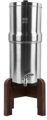AquaEasy Système de filtre à eau par gravité en acier inoxydable (2,25 gallons) avec 2 filtres à charbon actif, robinet et support en acier inoxydable | Système de filtration d'eau de comptoir (Matte)