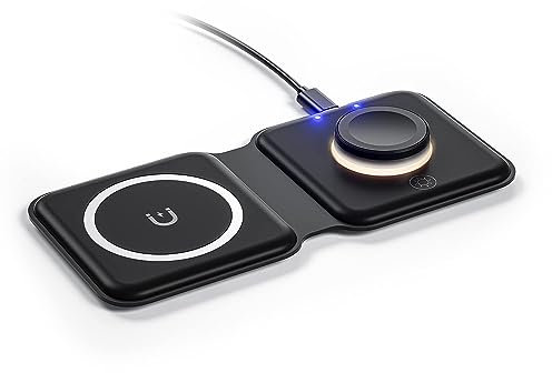 Cargador Inalámbrico 2 en 1 Plegable 15W Inducción Carga Inalámbrico Certificado Qi para Apple Auriculares Inalámbricos, iWatch Serie SE/8/7/6/5/4/3/2 y iPhone 12/11/Pro/Max/X/XS/XR/8/8Plus (Negro)