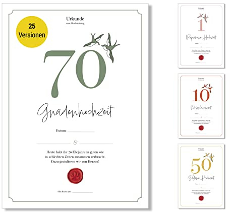 Frank Paperman® | 70. Hochzeitstag Geschenk | Ehejubiläum | Gnadenhochzeit | Urkunde | klassisch | Geschenkideen Hochzeitstag | Vordruck im DIN-A4-Format
