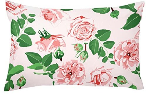 TBOUOBT Velvet Rectangle Dekorative Lendenkissenbezüge für Couchbett,Rosen Blumen Rosen Blumen Retro