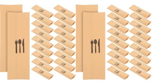 Cabilock 200 Pcs Kraft Paper Cutlery Set Dinner Table Decor Churro Bags Utensil Holder for Party Rehearsal Disposable Utensils Tableware Pocket for Banquet Lunch Bag Wedding Dinner Party