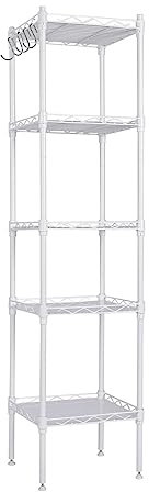 T-LoVendo Estantería Baño, 5 Baldas, Estantería Metal, para Baño, Cocina, Salón, 5 Hojas de PP, con Ganchos Desmontables, 30 x 30 x 123,5 cm, Carga Total de 100 kg